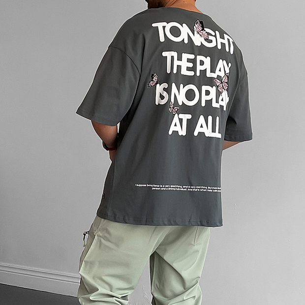 Stylish Alphabet Butterfly Print Crew Neck T-Shirt