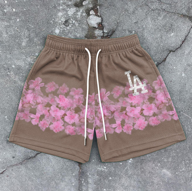 Trendy LA print vintage mesh shorts