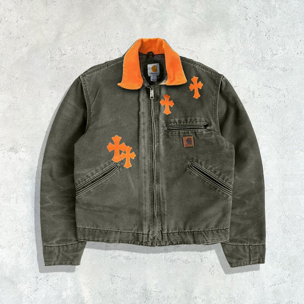 Contrast Lapel Cross Zip Jacket