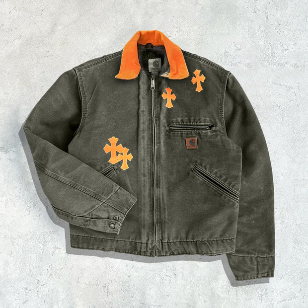 Contrast Lapel Cross Zip Jacket