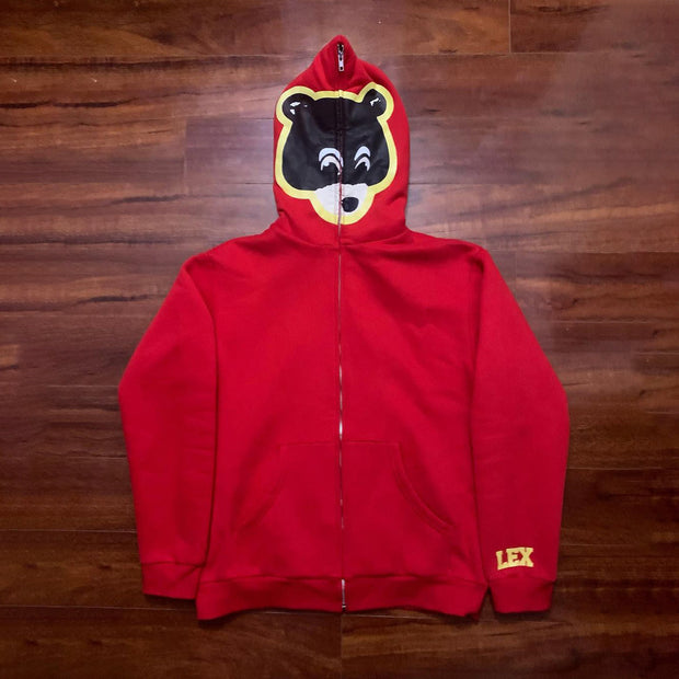 Cartoon bear print personality casual full zipper hoodie
