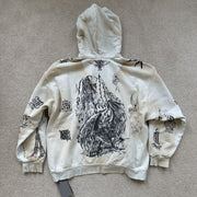Personalized graffiti print zip-up hoodie