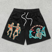 Skull Graphic Print Elastic Shorts