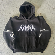 cross print zip-up hoodie