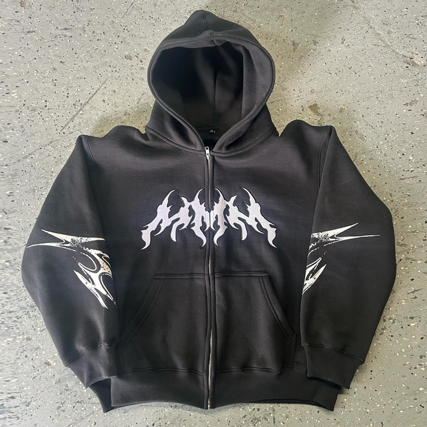 cross print zip-up hoodie