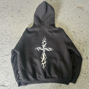 cross print zip-up hoodie