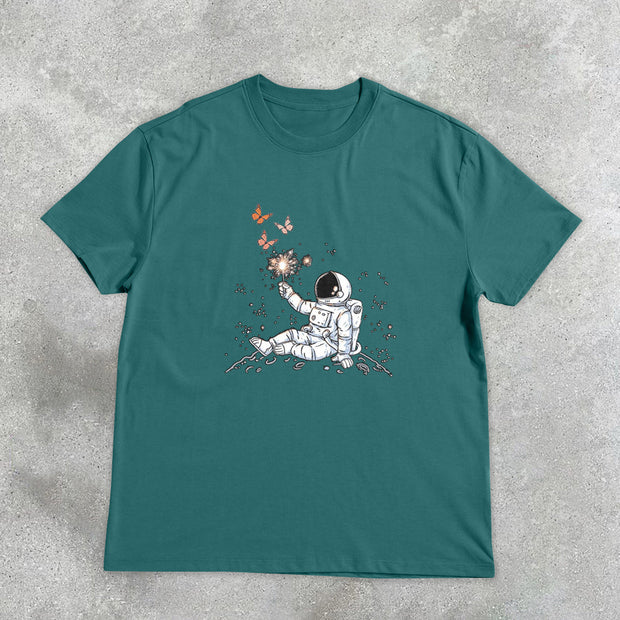 Astronaut Personality Butterfly Print Short Sleeve T-Shirt