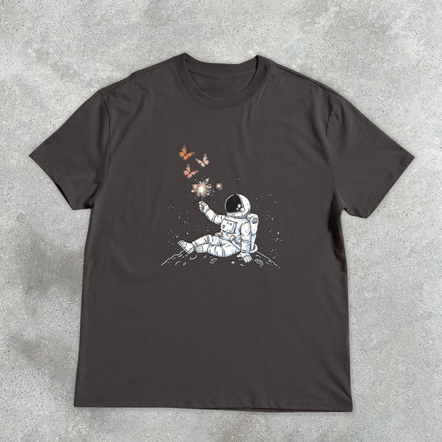 Astronaut Personality Butterfly Print Short Sleeve T-Shirt