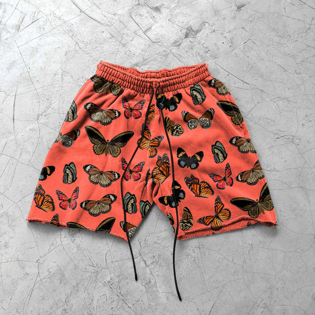 Premium Orange Butterfly Print Casual Street Shorts