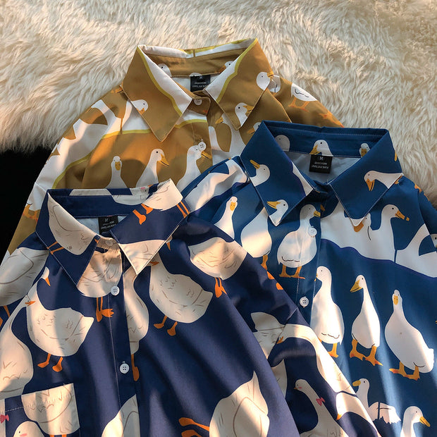 Retro Hong Kong style artistic loose short-sleeved floral shirt