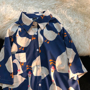 Retro Hong Kong style artistic loose short-sleeved floral shirt