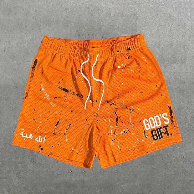 God's Gift Print Mesh Shorts