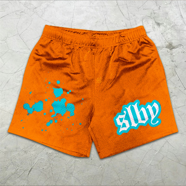 ink splatter graphic print elastic shorts