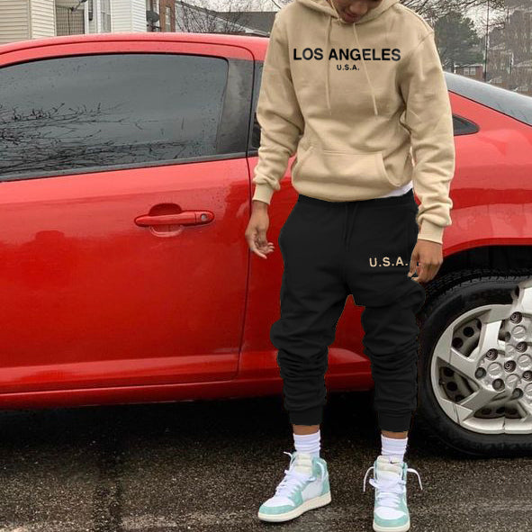 Los Angeles Print Hoodie Sweatpants Two Piece Set