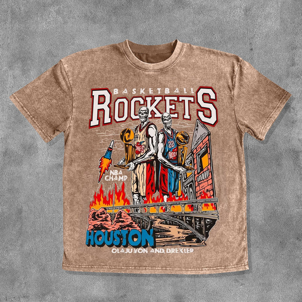 Houston Rockets Print Washed Short Sleeve T-Shirt