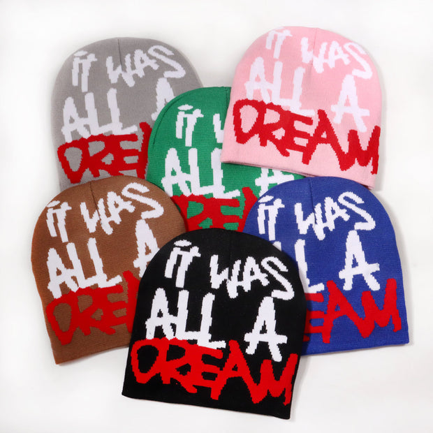 Lettering jacquard knitted hat