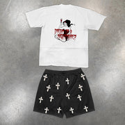 Fashion personality retro cross elastic shorts suit