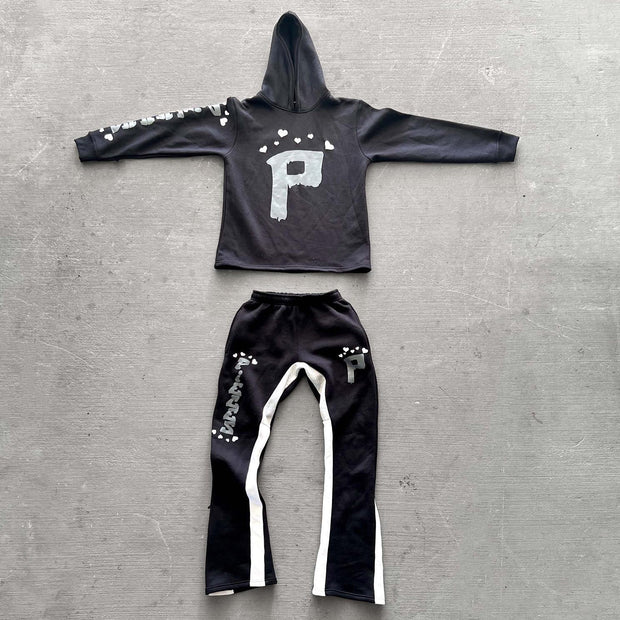 Personalized letter heart pattern hoodie set