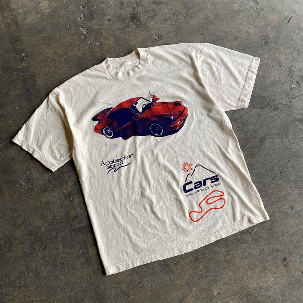 Car pattern personalized retro short-sleeved T-shirt