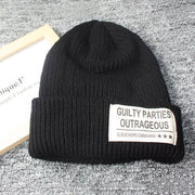Three letter patch solid color couple knitted beanie