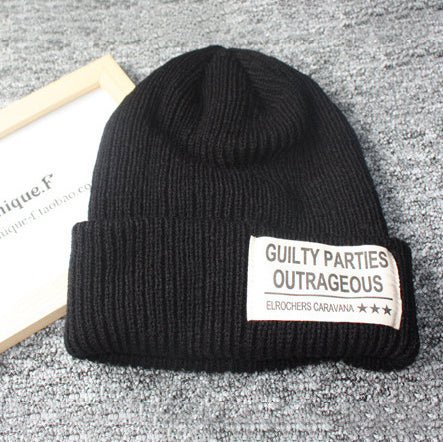 Three letter patch solid color couple knitted beanie