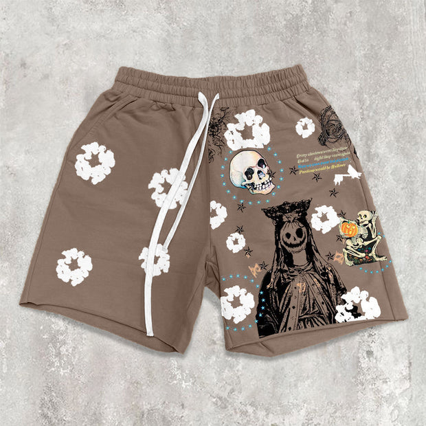 Retro trendy printed hip hop shorts