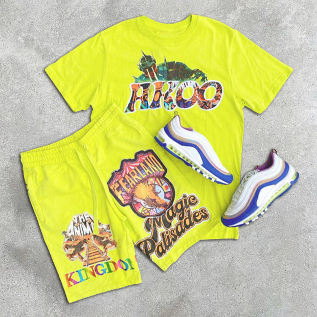 Graphic Print Short Sleeve Two Piece