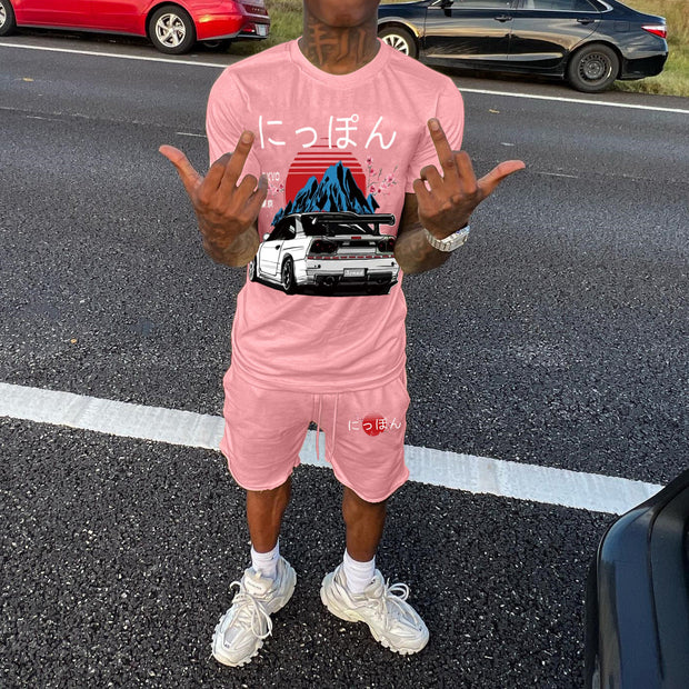 Racing & Japanese Print Short Sleeve Two Piece Set