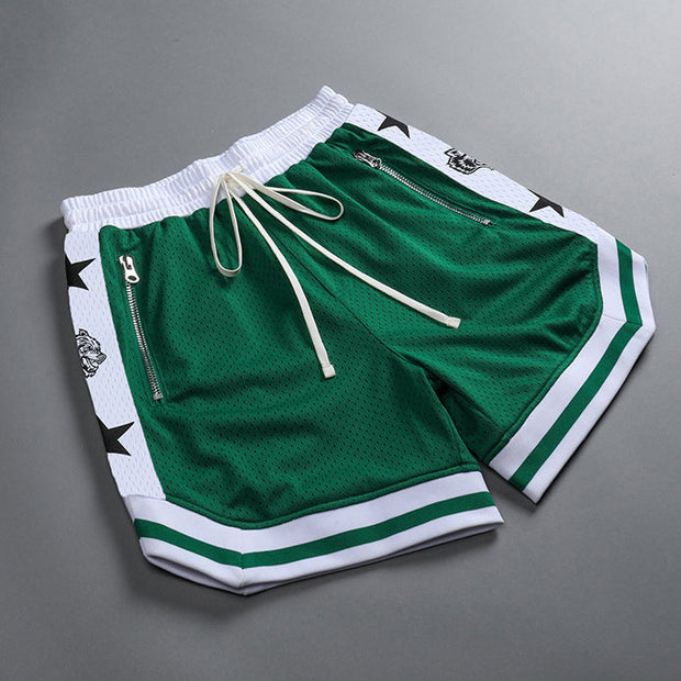 Contrast Panel Street Mesh Sports Loose Shorts