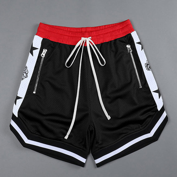 Contrast Panel Street Mesh Sports Loose Shorts
