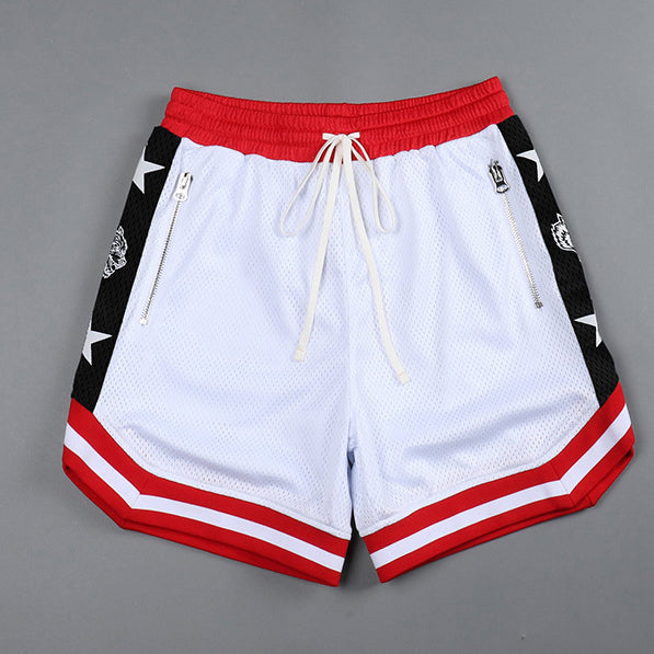 Contrast Panel Street Mesh Sports Loose Shorts
