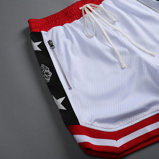 Contrast Panel Street Mesh Sports Loose Shorts