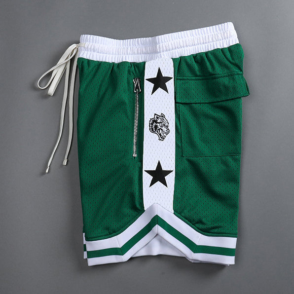 Contrast Panel Street Mesh Sports Loose Shorts