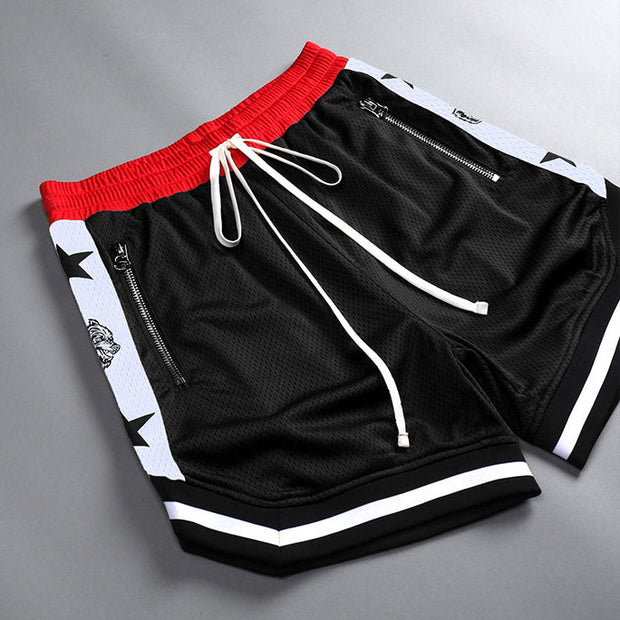 Contrast Panel Street Mesh Sports Loose Shorts