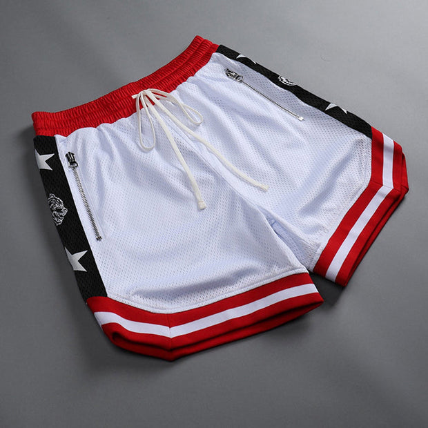 Contrast Panel Street Mesh Sports Loose Shorts