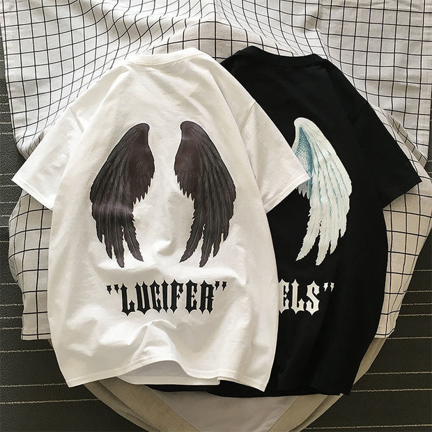 Tide brand printed short-sleeved T-shirt Hong Kong style loose wild round neck