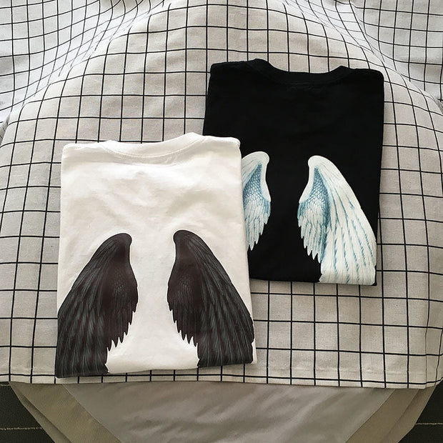 Tide brand printed short-sleeved T-shirt Hong Kong style loose wild round neck