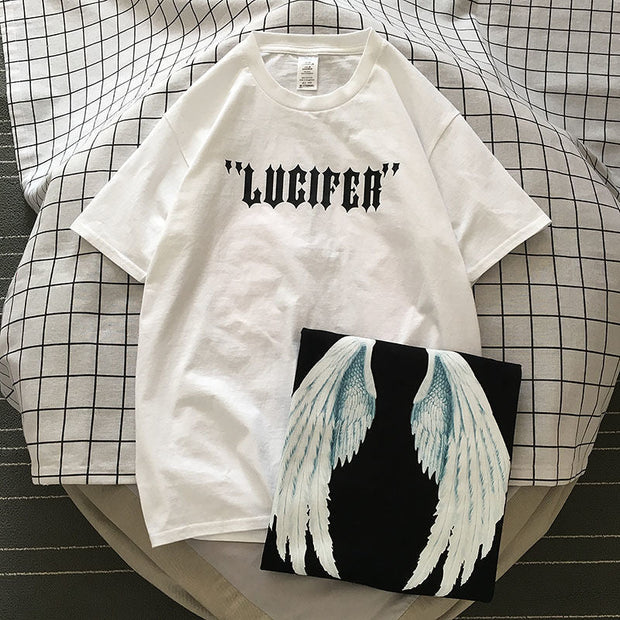 Tide brand printed short-sleeved T-shirt Hong Kong style loose wild round neck