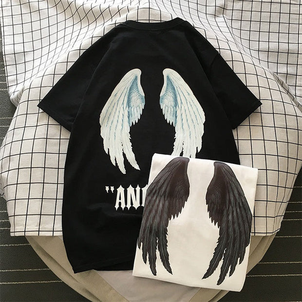 Tide brand printed short-sleeved T-shirt Hong Kong style loose wild round neck