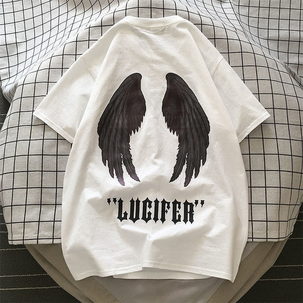 Tide brand printed short-sleeved T-shirt Hong Kong style loose wild round neck