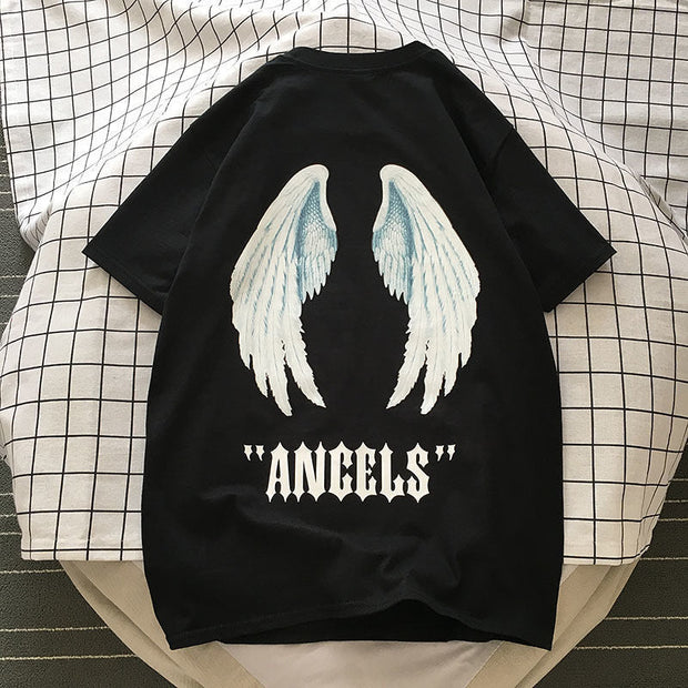 Tide brand printed short-sleeved T-shirt Hong Kong style loose wild round neck