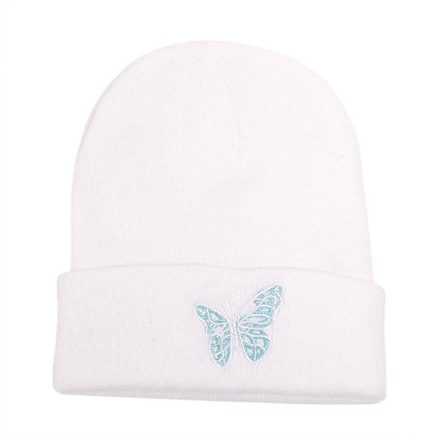 Butterfly print knit hat pullover cap go out warm woolen cap