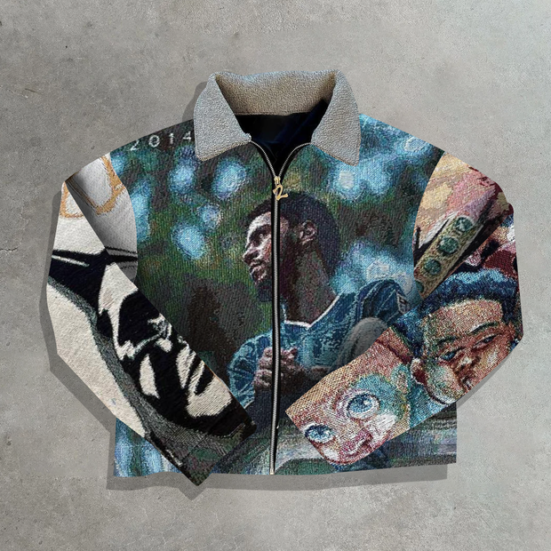 Lapel Statement Tapestry Character Jacket