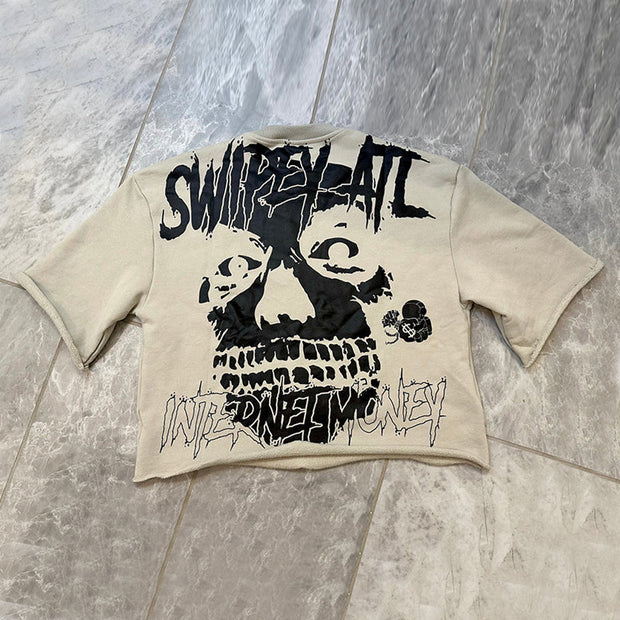 Internet Currency Skull Print Cropped T-Shirt
