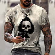 Poker A Skull Print Men's T-shirt Top