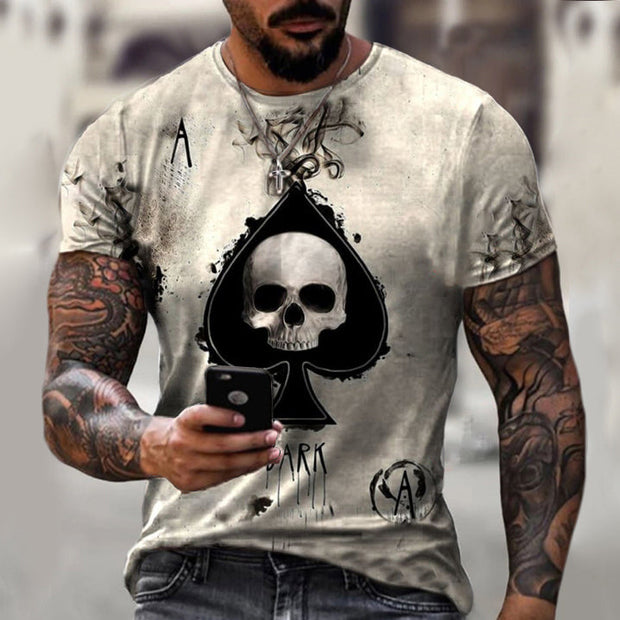 Poker A Skull Print Men's T-shirt Top