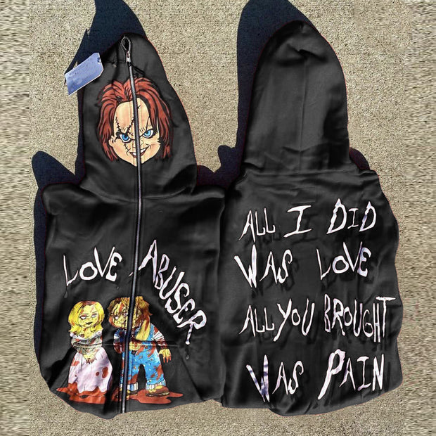 Street style printed long-sleeved zipper sweatshirt jacket