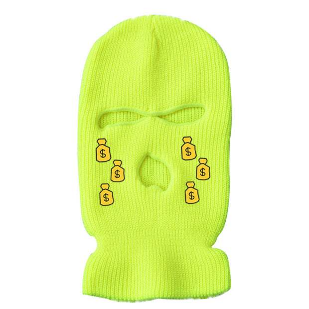 Tears of money embroidered three-hole hat warm ski mask