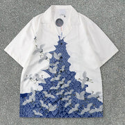 Crane Blue and White Loose Short Sleeve Shirt Casual Shorts Suit