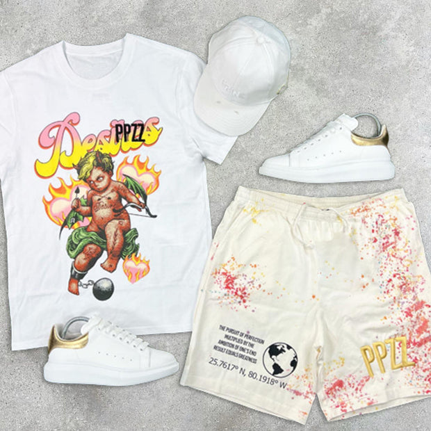 Graffiti Graphic Print Short Sleeve Two-Piece Shorts